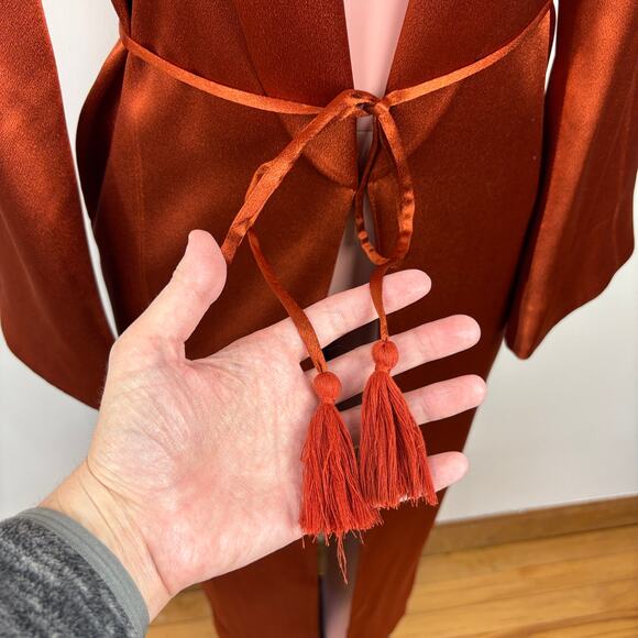 Tularosa (Revolve) Lani Satin Jacket Robe Kimono Bronze Orange XS flare sleeve - Picture 8 of 12